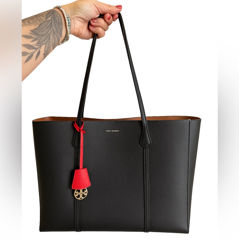 Tory Burch Black Tote with Red Charm